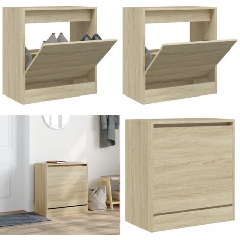 Zapatero de madera de ingeniería roble Sonoma 60x34x63,5 cm - Armario para zapatos - Almacenamiento de zapatos