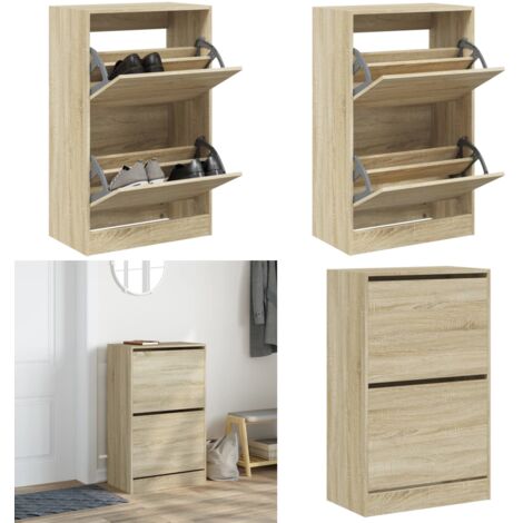 Zapatero de madera de ingeniería roble Sonoma 60x34x96,5 cm - Armario para zapatos - Mueble de almacenamiento