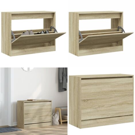 Zapatero de madera de ingeniería roble Sonoma 80x34x63 cm - Armario para zapatos - Almacenamiento de zapatos