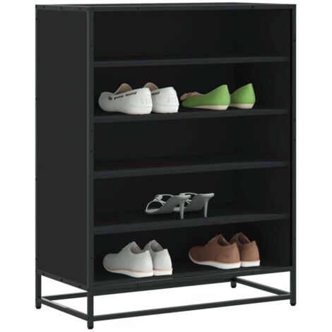 Zapatero de madera de ingeniería y metal negro 75x38x97,5 cm