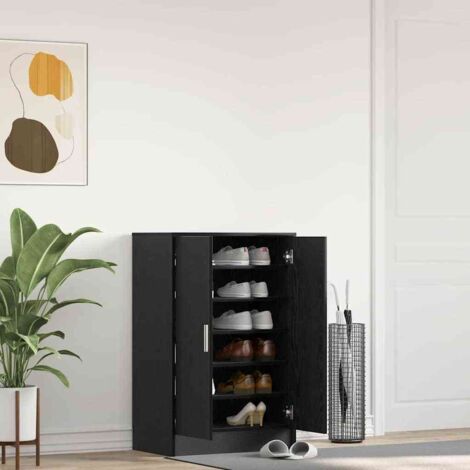 Zapatero de madera de roble negro 60x35x92 cm