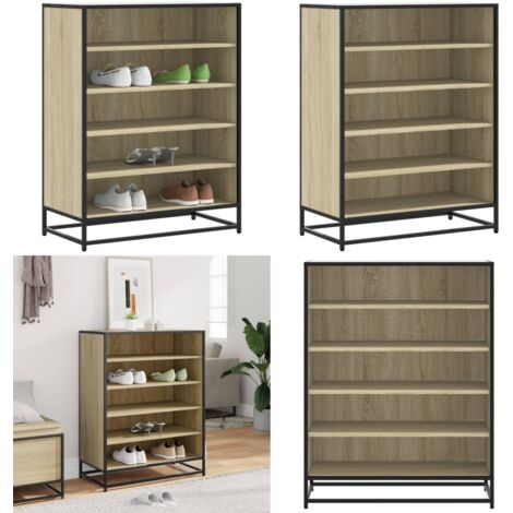 Zapatero de madera y metal roble Sonoma 75x38x97,5 cm - Almacenamiento de zapatos - Estante superior
