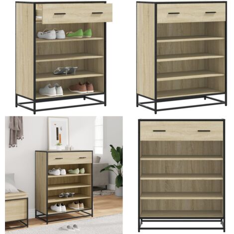 Zapatero de madera y metal roble Sonoma 75x38x97,5 cm - Almacenamiento de zapatos - Muebles de madera