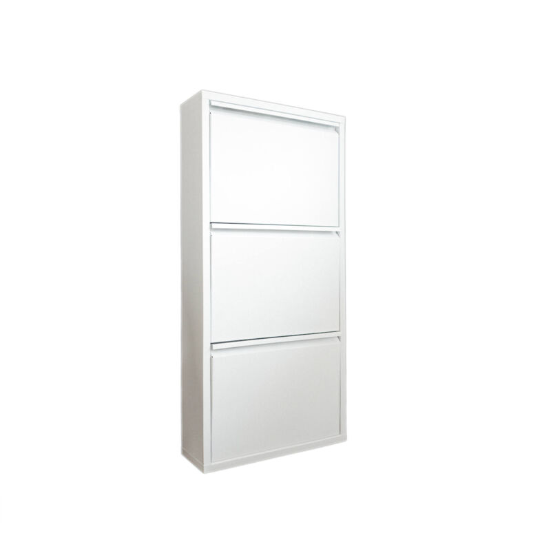 

Zapatero metálico de tres puertas con solapa, color blanco, 50 x 103 x 15 cm.
