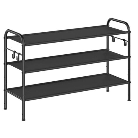 Zapatero de metal de 2 niveles con 4 ganchos laterales para 12 pares altura ajustable para entrada pasillo y armario fácil de montar negro 120005515