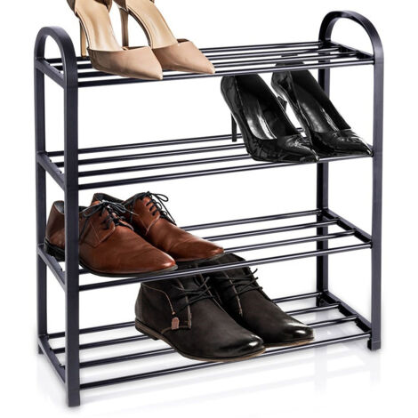 Zapatero de metal negro, 4 niveles, 49,5 x 18,5 x 56,5 cm