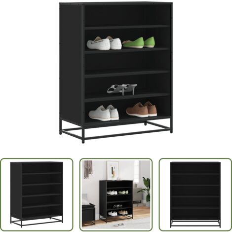 Zapatero de metal -  Zapatero de madera de ingeniería y metal negro 75x38x97,5 cm