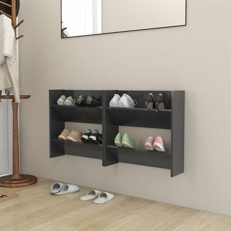 

Zapatero de pared 2 uds aglomerado gris 60x18x60 cm