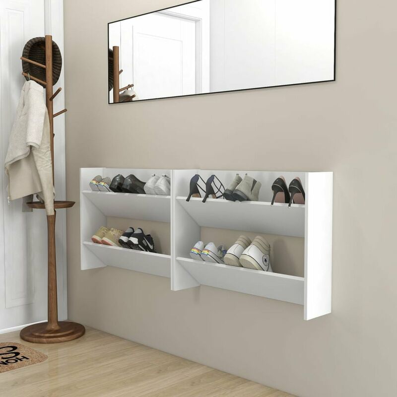 

Zapatero de pared 2 uds blanco aglomerado 80x18x60 cm