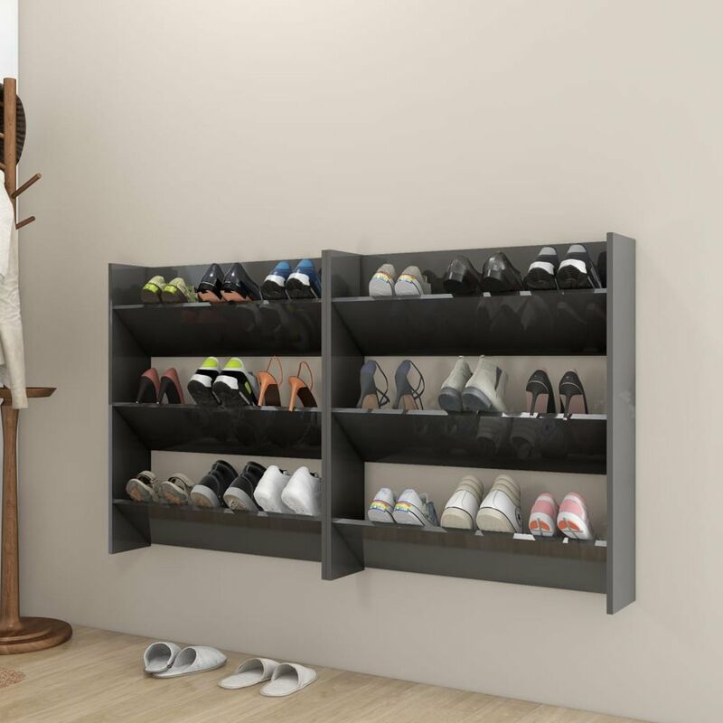 

Zapatero de pared 2 uds gris brillante aglomerado 80x18x90 cm