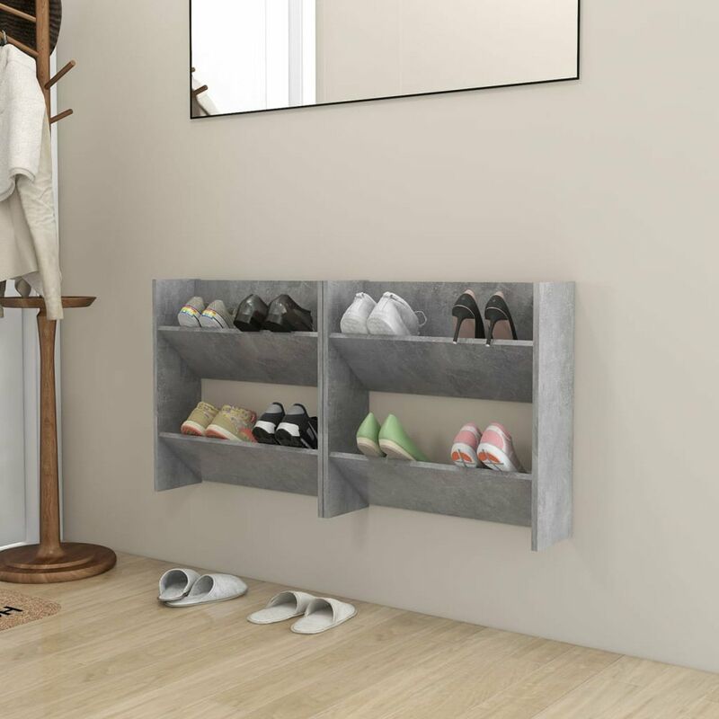 

Zapatero de pared 2 uds gris hormigon aglomerado 60x18x60 cm