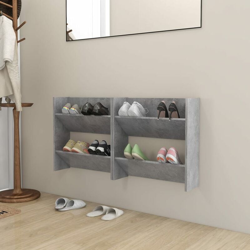

Zapatero de pared 2 uds gris hormigón aglomerado 60x18x60 cm