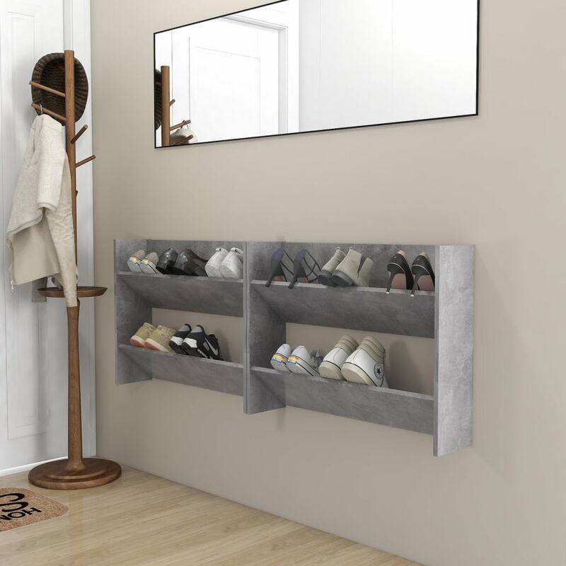 

Zapatero de pared 2 uds gris hormigón aglomerado 80x18x60 cm