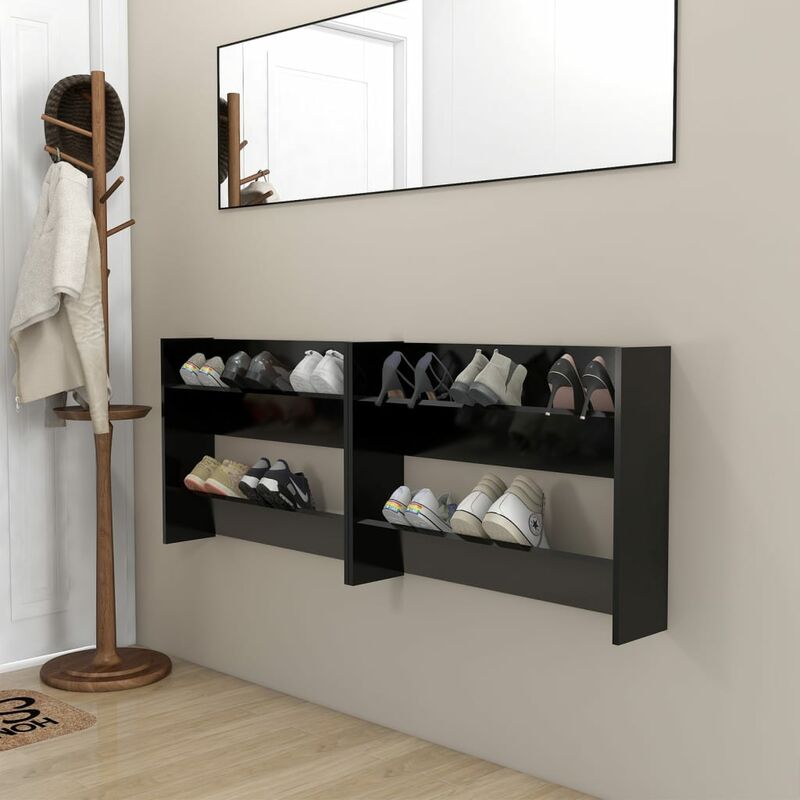 

Zapatero de pared 2 uds negro aglomerado 80x18x60 cm