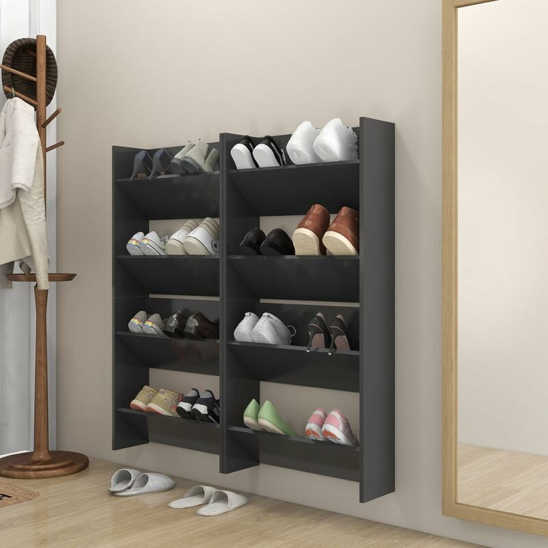 

Zapatero de pared 4 uds aglomerado gris 60x18x60 cm