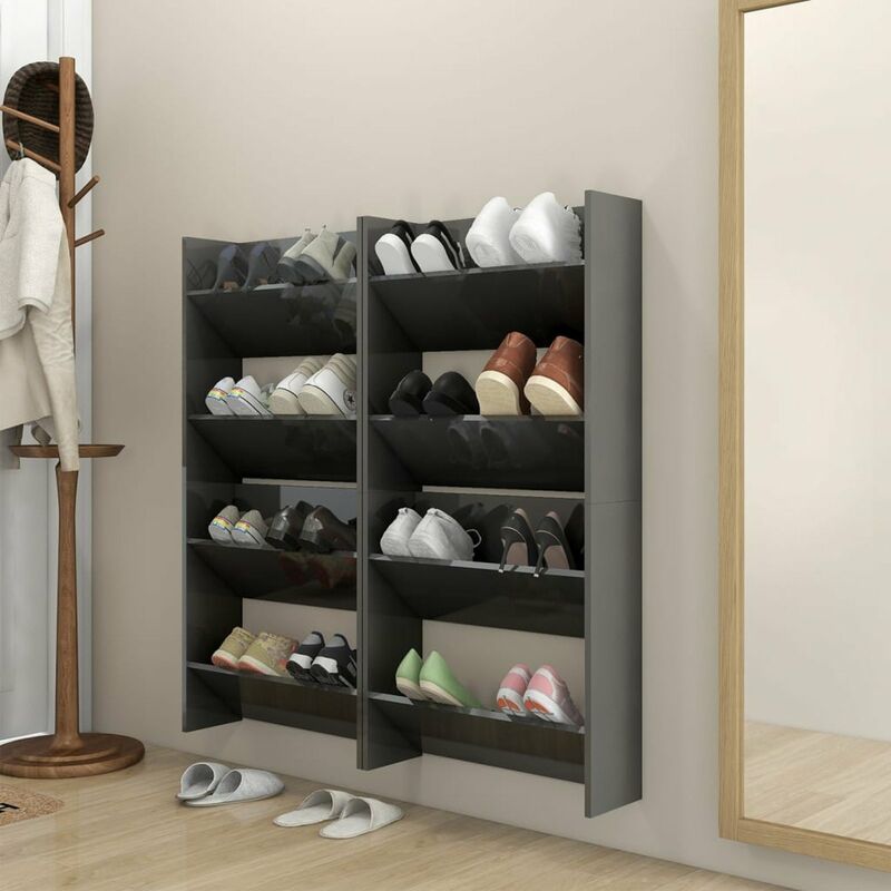 

Zapatero de pared 4 uds gris brillante aglomerado 60x18x60 cm