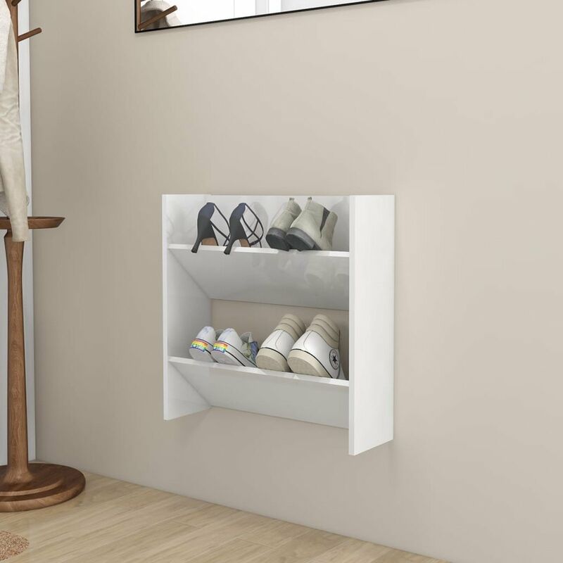 

Zapatero de pared aglomerado blanco brillante 60x18x60 cm