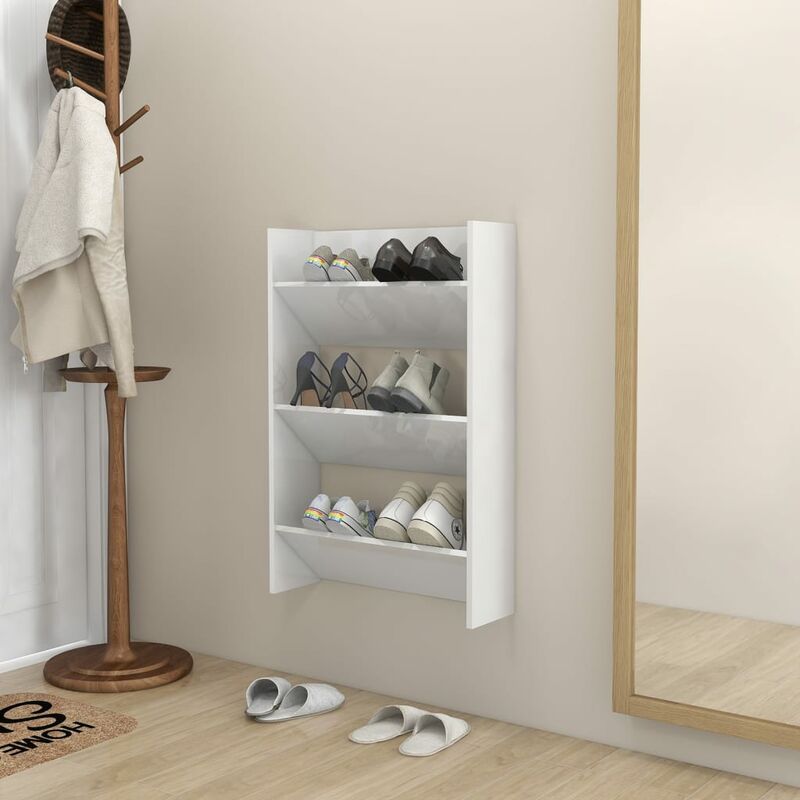 

Zapatero de pared aglomerado blanco brillante 60x18x90 cm