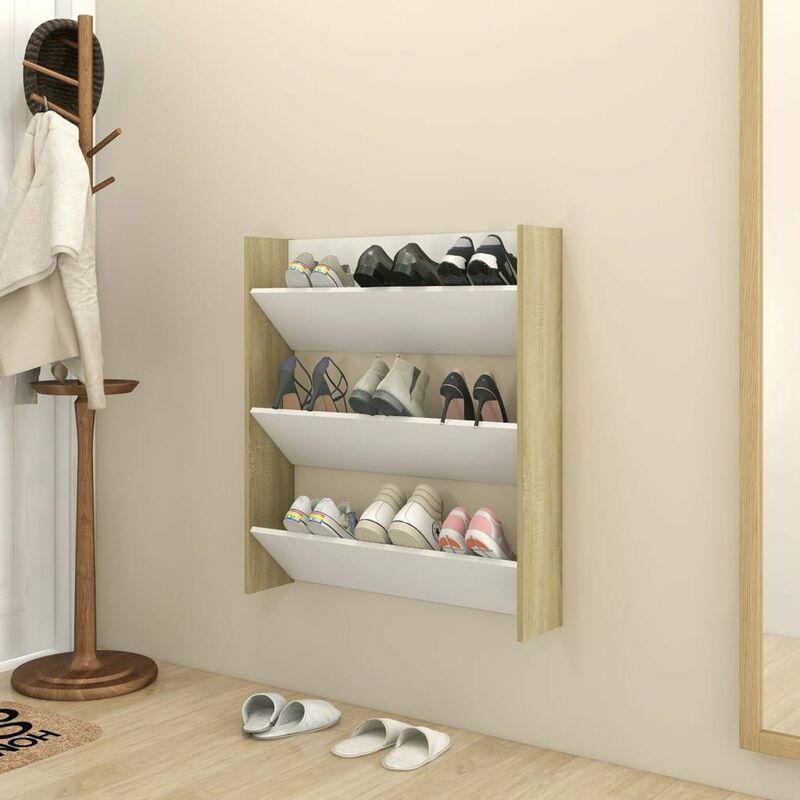 

Zapatero de pared aglomerado color roble Sonoma 80x18x90 cm