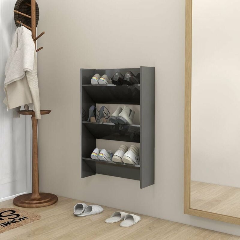 

Zapatero de pared aglomerado gris brillante 60x18x90 cm