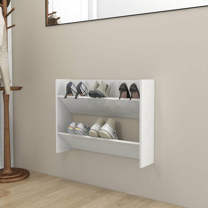 

Zapatero de pared de aglomerado blanco brillante 80x18x60 cm