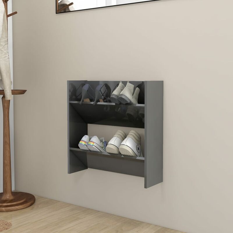 

Zapatero de pared de aglomerado gris brillante 60x18x60 cm