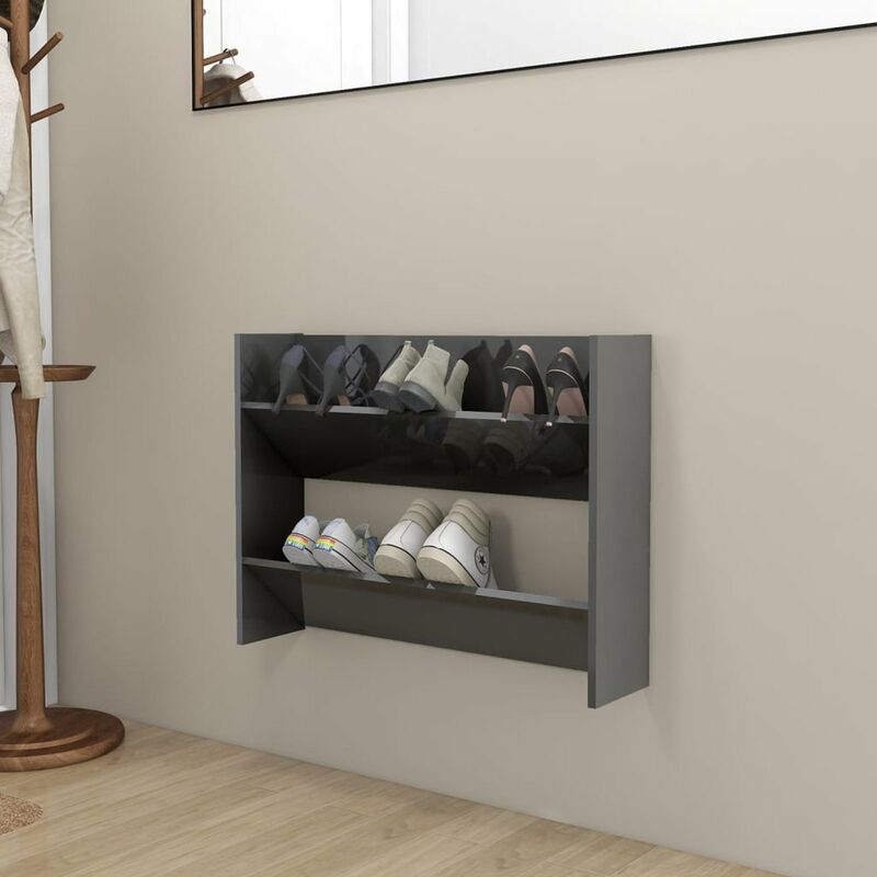 

Zapatero de pared de aglomerado gris brillante 80x18x60 cm