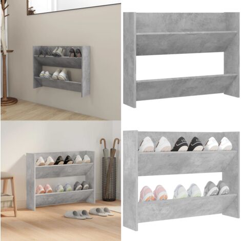 Zapatero de pared madera contrachapada gris hormigón 80x18x60cm - Organizador de zapatos - Zapatero de pared