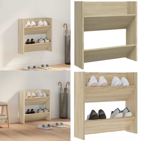 Zapatero de pared madera contrachapada roble Sonoma 60x18x60 cm - Armario de zapatos - Organizador de zapatos