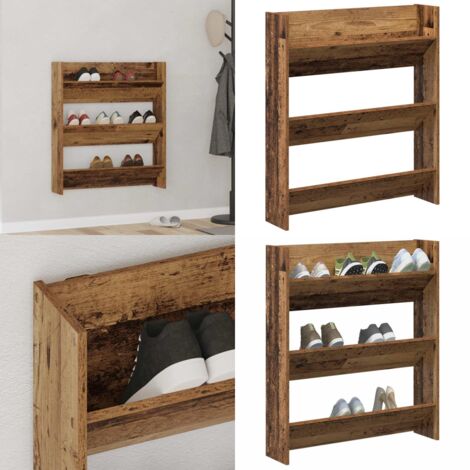 Zapatero de pared madera de ingeniería envejecida 80x18x90 cm - Almacenamiento de zapatos - Madera de ingeniería