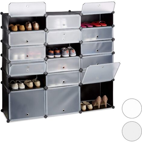 Zapatero de plástico con estante, 18 taquillas, puertas con sistema enchufable, almacenamiento negro 1300016313