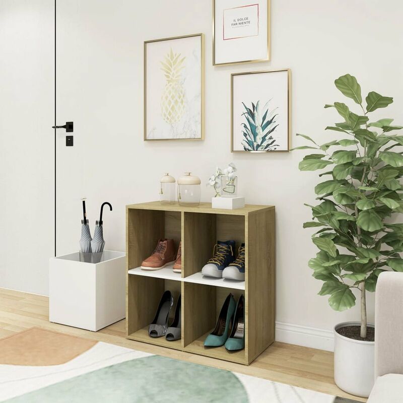 

Zapatero de recibidor aglomerado blanco y roble 105x35,5x70 cm