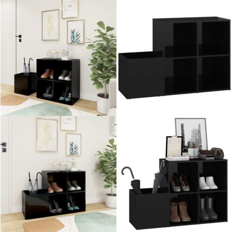 Zapatero de recibidor contrachapado negro brillo 105x35,5x70 cm - Madera contrachapada - Zapatos ordenados