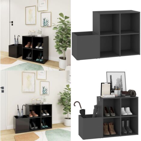 Zapatero de recibidor madera contrachapada gris 105x35,5x70 cm - Madera contrachapada - Zapatero gris