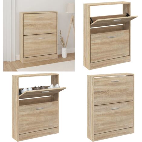 Zapatero de roble 59x17x81 cm Madera de ingeniería - Mueble de almacenamiento - Cajón abatible