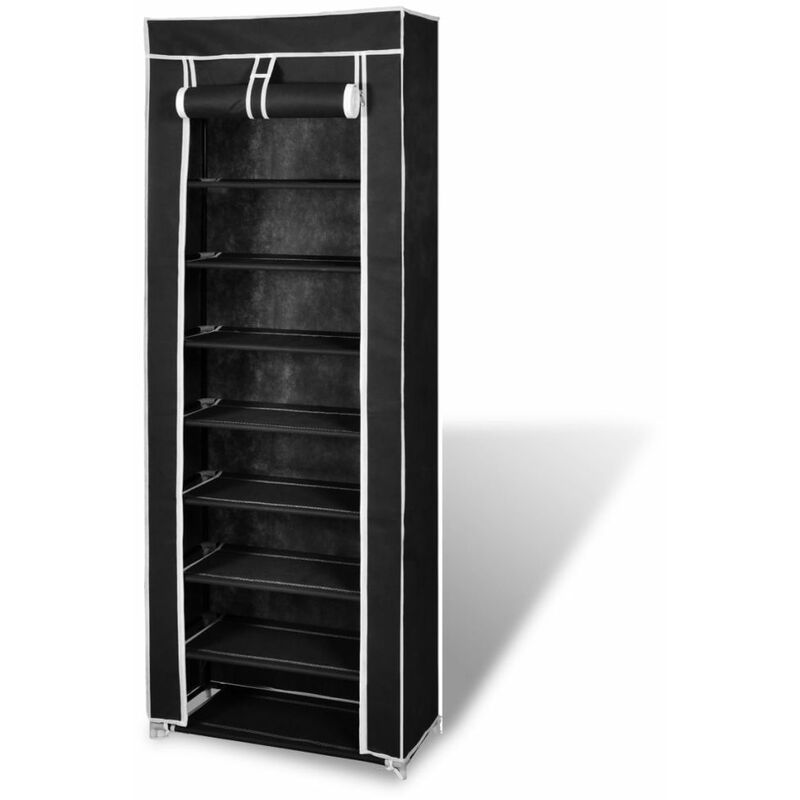 

Zapatero de tela con cubierta negro 57x29x162 cm