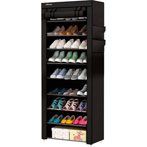 Zapatero de tela de 10 niveles (58 x 28 x 162 cm), armario de almacenamiento, con funda protectora, para tacones altos, zapatillas y calzado deportivo (negro)