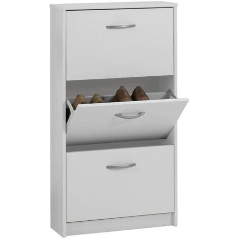 Zapatero - Decor blanco - 3 Abatidores - 6 pares - L58,5 x A104,5 x P17 cm - Fabricado en Alemania