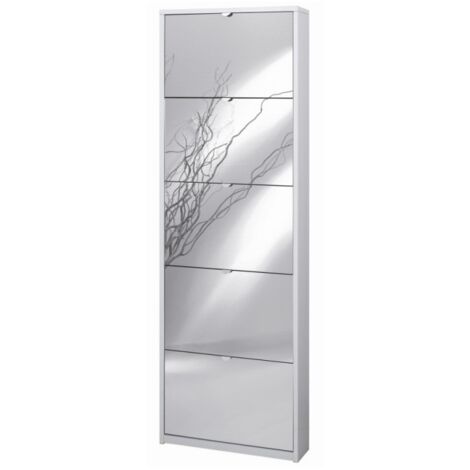 Zapatero delgado con cinco puertas en Ash White espejo 63x18x h190 cm