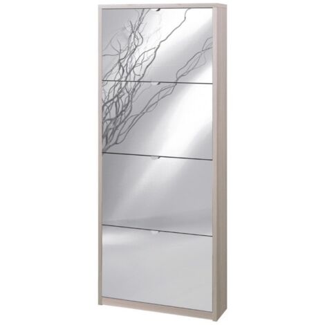 Zapatero delgado que ahorra espacio con cuatro puertas de espejo Elm Light 63x18x h154 cm