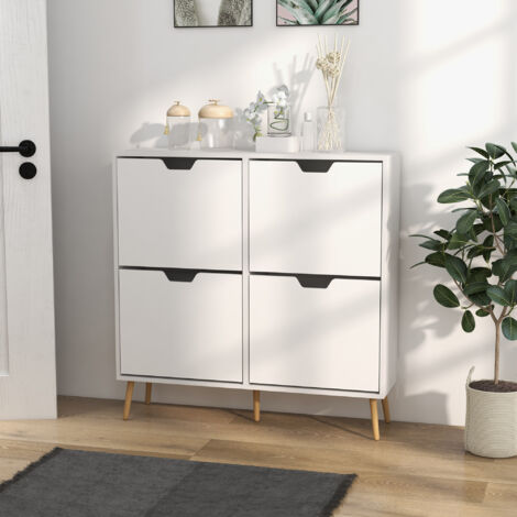 Zapatero Estrecho con 4 Cajones Abatibles y Patas de Madera Mueble Zapatero para 16 Pares 95x26x95 cm Blanco