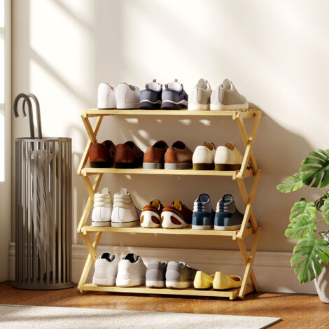 Zapatero Estrecho de Bambú Zapatero Vertical Plegable de 4 Niveles Sin Instalación Natural