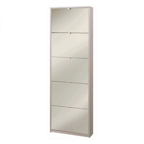 Zapatero fino con cinco puertas de espejo Olmo claro 63x18x h190 cm