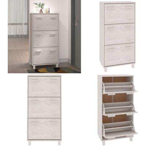 Zapatero HAMAR madera maciza de pino blanca 59,5x35x117 cm - Mueble de zapatos - Almacenamiento de zapatos