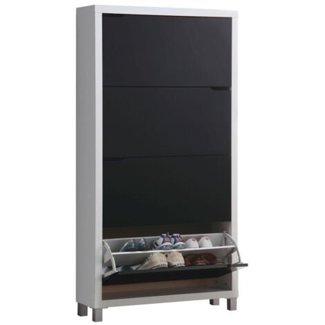 Zapatero Kubox 4 puertas blanco y negro