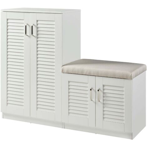 Zapatero Løten con banco MDF 97 x 120 x 36 cm blanco 030010122
