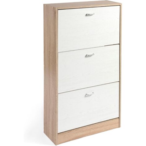 Zapatero Madera 3 Puertas Oscilobatientes  Taupe-Blanco