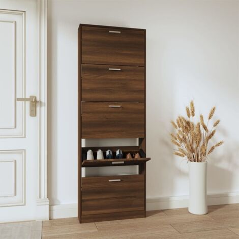 Zapatero madera contrachapada marrón roble 59x17x169 cm