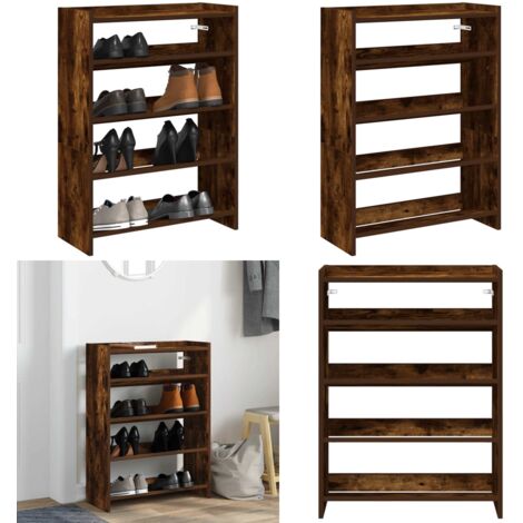 Zapatero madera contrachapada roble ahumado 60x25x81 cm - Almacenamiento de zapatos - Estante decorativo