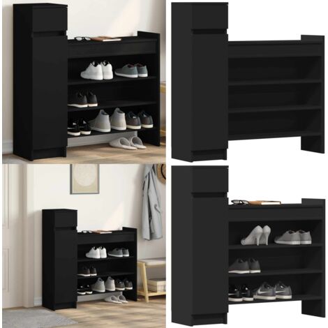 Zapatero madera de ingeniería negro 100,5x28x100 cm - Madera de ingeniería - Armario de zapatos